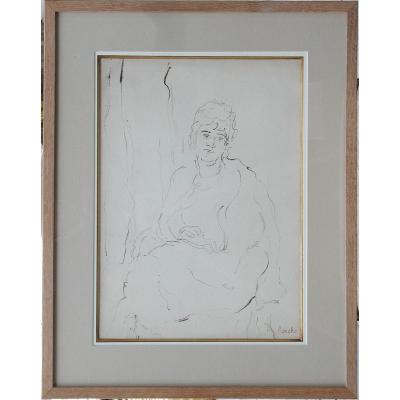 Georges BOUCHE "Portrait de femme" dessin encre de chine 37x27